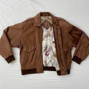 Roundtree & Yorke Soft Leather Bomber Jacket (Rare map lining)